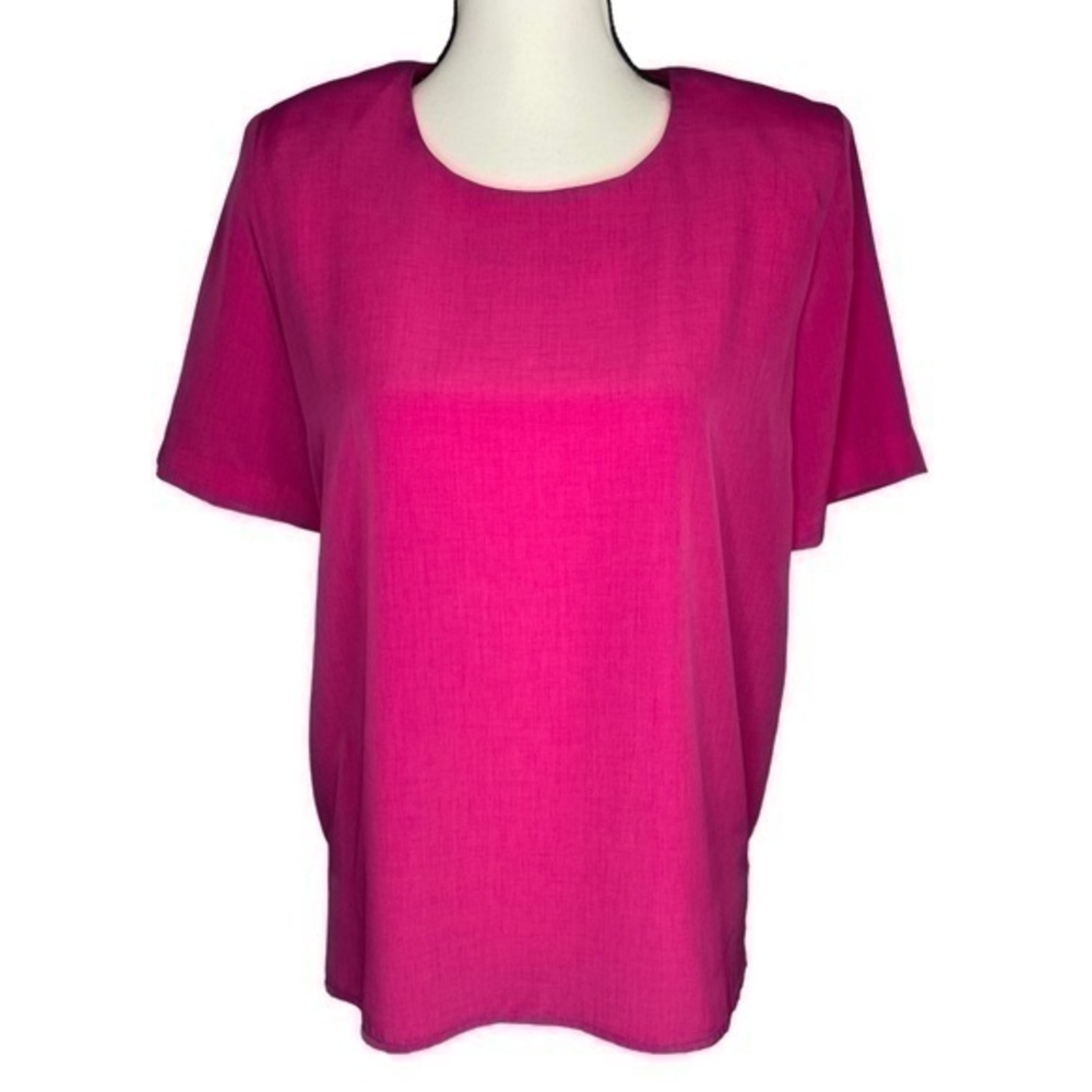 Regal Vintage 80s Top Dark Pink Short Sleeve‎ Blouse Top with Shoulder Pads